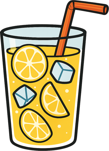 içinde limon dilimleri, buz ve pipet olan bir limonata bardağı. No background. Transparent background. Blank background. No shadows. 2d. In-Game asset. flat