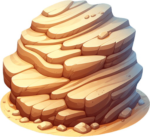 Create a desert rock. The goal is to capture a lively and playful location..
Single Game Texture. In-Game asset. 2d. Blank background. High contrast. No shadows.