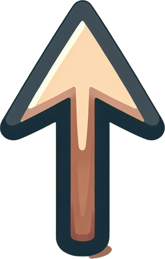 A cartoon style upward arrow.
Single Game Texture. In-Game asset. 2d. Blank background. High contrast. No shadows.