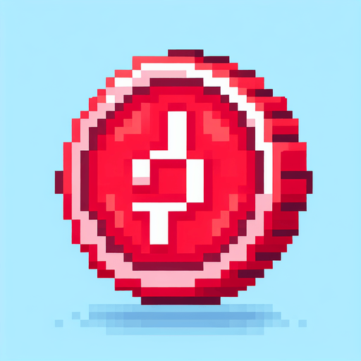 pixel art coin with red color.
Single Game Texture. In-Game asset. 2d. Blank background. High contrast. No shadows.