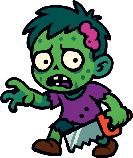 2D. Child (small) zombie. He has a small saw in his hand..
In-Game asset.  2d.  High contrast.  No shadows