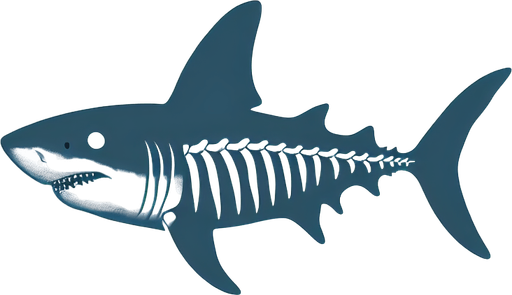 Very minimalist skeleton of a fish with a fin and cute shark head.