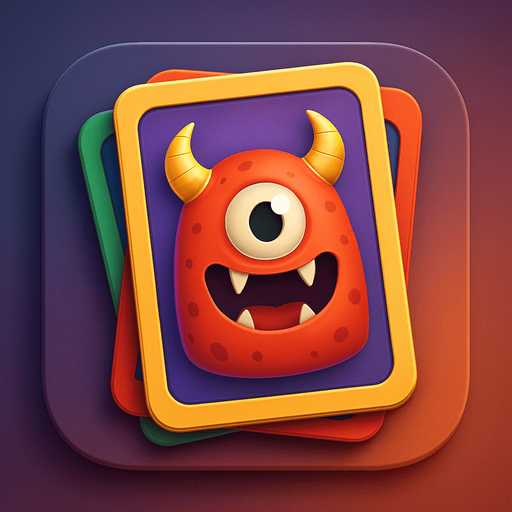 Modern App Store icon, high definition, square with rounded corners, for a game. No text on icon! monster card deck