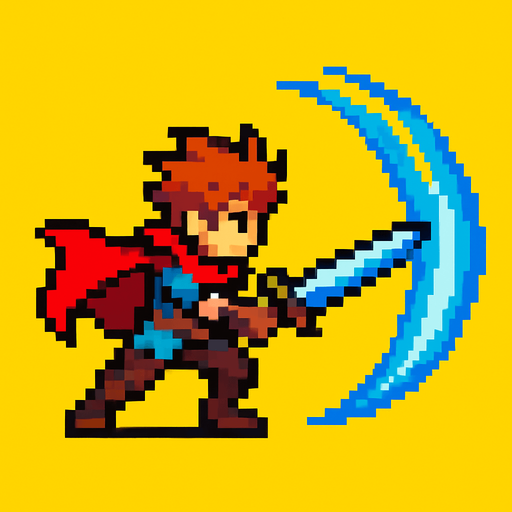 2d hero swordsman pixel sprite. sending shockwaves.
In-Game asset.  2d.  High contrast.  No shadows