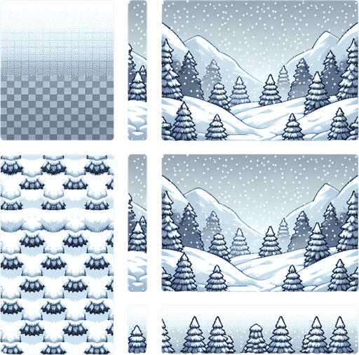 повторяющийся задний фон, только снег.
Single Game Texture.  In-Game asset.  2d.  Blank background.  High contrast.  No shadows