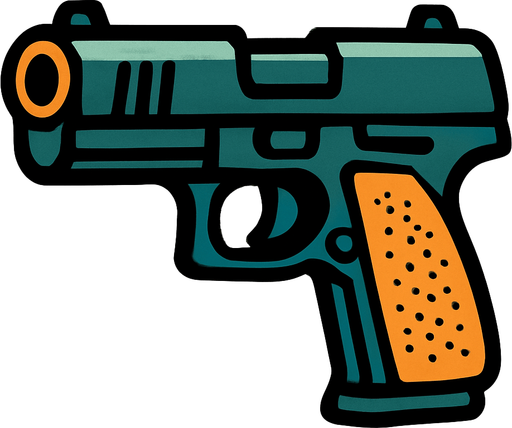 Arme a feu.
In-Game asset.  2d.  High contrast.  No shadows