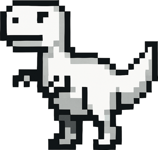 white and black dinosaur.
In-Game asset.  No shadows. pixel