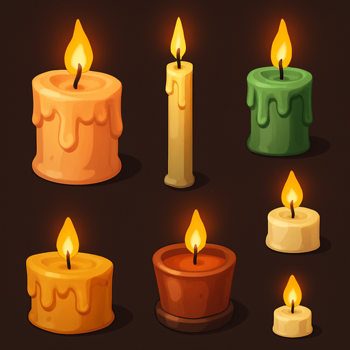 Pack of different candles.
In-Game asset.  High contrast.  No shadows. 3D