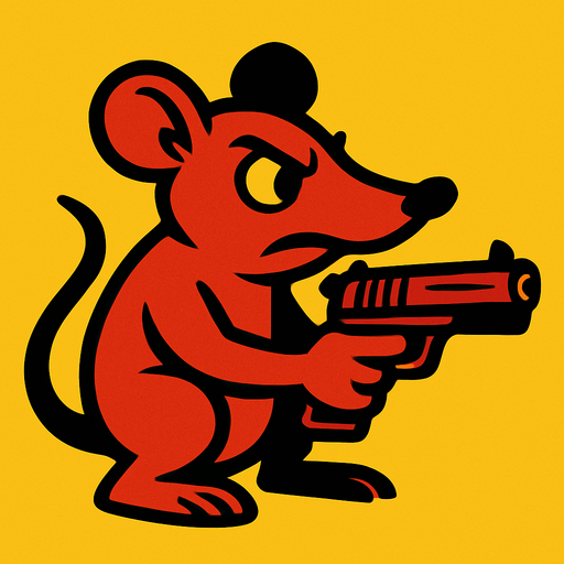 Rata con pistola.
In-Game asset.  2d.  High contrast.  No shadows