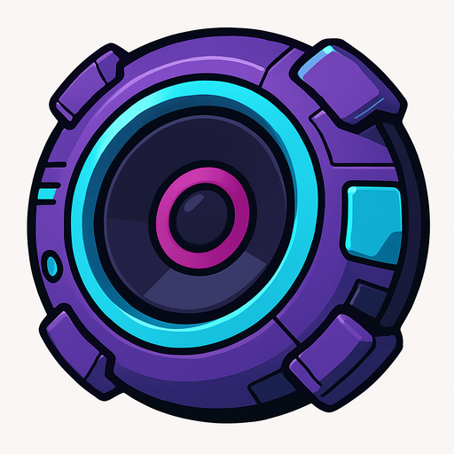 a round shape futuristic speaker.
In-Game asset.  2d.  High contrast.  No shadows