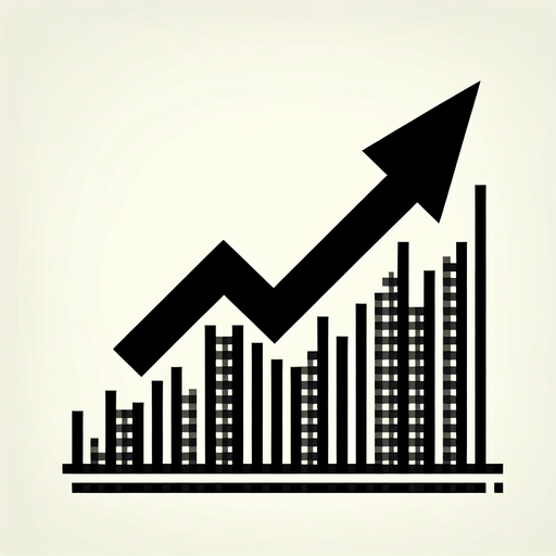 Стрелка графика стемится вверх, черный.
Single Game Texture. In-Game asset. 2d. Blank background. High contrast. No shadows.