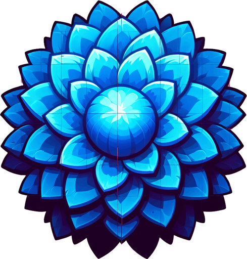 A large blue round flower. Top down view.
Single Game Texture. In-Game asset. 2d. Blank background. High contrast. No shadows.