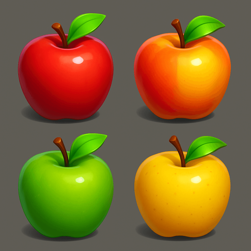 Pack of different apples.
In-Game asset.  High contrast.  No shadows. 3D