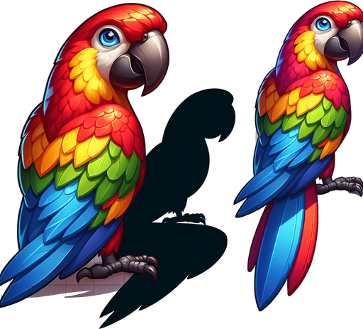 parrot bird.
Single Game Texture. In-Game asset. 2d. Blank background. High contrast. No shadows.