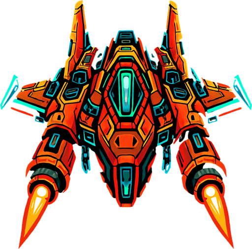 Make it a ship for a space shooting game with intense designing.
In-Game asset.  2d.  High contrast.  No shadows