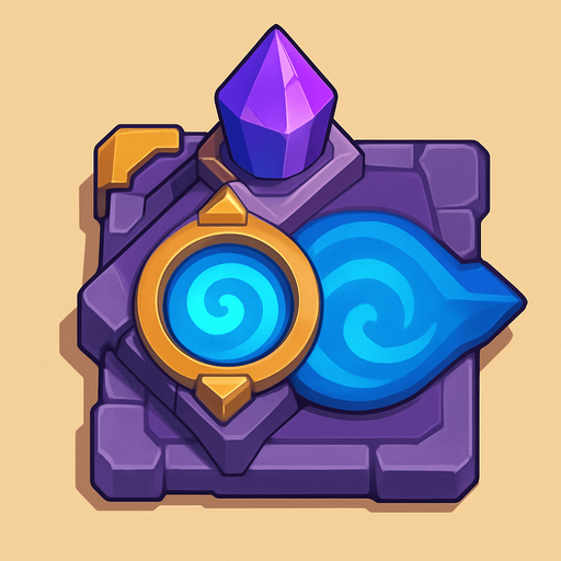 Crea la Torre Arcane en un estilo 2D renderizado, limpio y cartoonish, con contornos claros y definidos, colores vibrantes con transiciones suaves, y sombreado que da volumen a sus superficies superiores.
La perspectiva debe ser VISTA CENITAL (totalmente desde arriba). Esto significa que la torre se verá como si estuviera siendo observada directamente desde arriba, con los detalles de su parte superior siendo prominentes.
Esta torre NO tiene una base circular. Su elemento de ataque principal (vórtice, cristal central) debe estar orientado para proyectar energía hacia la DERECHA.
La torre debe tener un perfil bajo y la menor cantidad de relieve vertical posible para facilitar una rotación fluida en la animación. El vórtice o cristal principal debe ser el punto focal superior..
In-Game asset.  2d.  High contrast.  No shadows