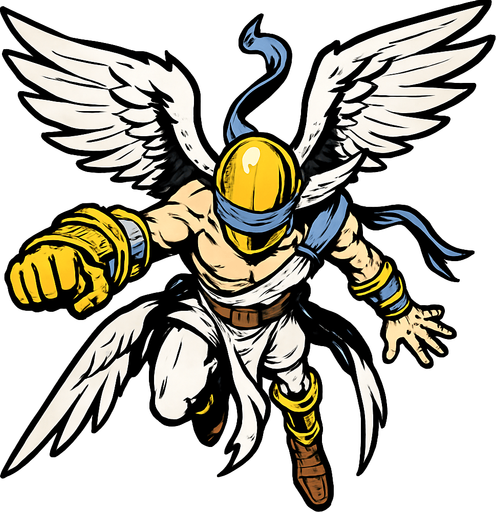 Angemon, visto desde arriba, calidad y detalles altamente épicos..
In-Game asset.  2d.  High contrast.  No shadows