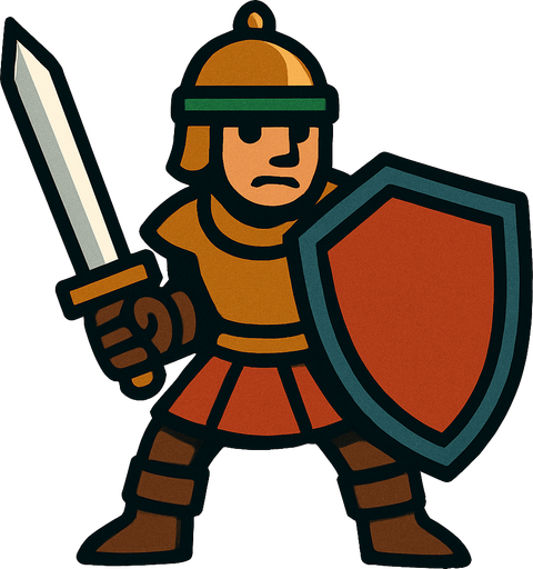 חייל עם חרב ומגן.
In-Game asset.  2d.  High contrast.  No shadows