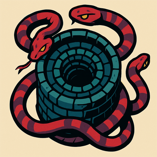 torrre con serpientes desde arriba.
In-Game asset.  2d.  High contrast.  No shadows