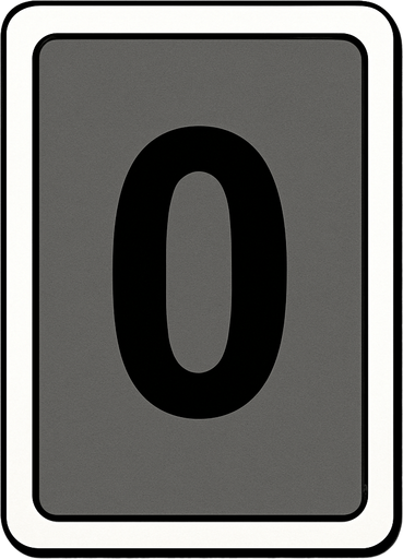 Rectangular card numbered 0, with a white border around it and a gray background..
In-Game asset.  2d.  High contrast.  No shadows