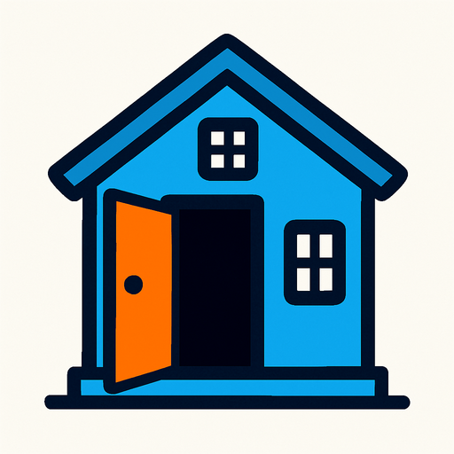 blue house, open door looking left.
In-Game asset.  2d.  High contrast.  No shadows