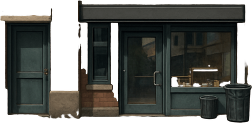 A realistic urban background with a pixel art style sidewalk. The pavement should clearly show pixelated texture and structure, resembling retro pixel art, while the rest of the scene maintains a more detailed or semi-realistic look..
In-Game asset.  2d.  High contrast.  No shadows