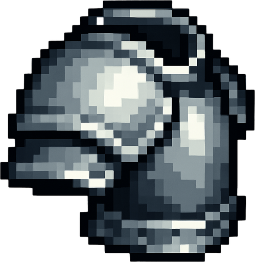 2D pixel art of a single shoulder armor piece, metallic silver and gray tones.
In-Game asset.  2d.  High contrast.  No shadows