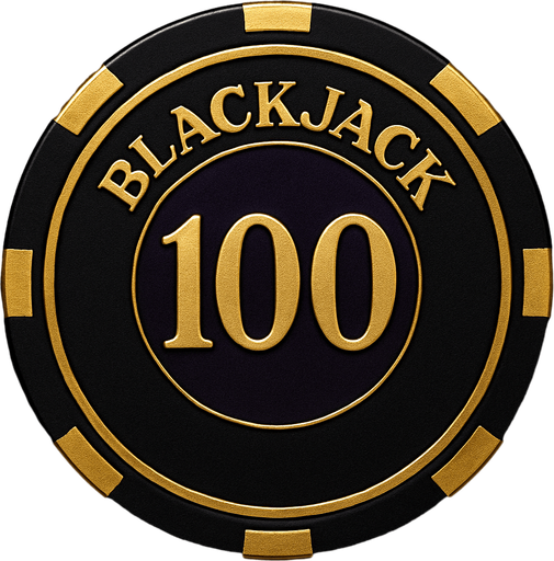 "Crea un asset para una ficha de casino de $100 para Blackjack.
Color Principal: Negro obsidiana o un púrpura real profundo.
Borde/Detalles: Dos o tres franjas finas en un color que contraste fuertemente, como dorado brillante o blanco.
Valor: El número '100' grande y claro en el centro, en dorado o blanco, con una tipografía de casino.
Estilo: Lujoso, premium, coherente con 'La Tentación Dorada'. Esta debe ser la más impresionante visualmente.".
In-Game asset.  2d.  High contrast.  No shadows que el texto blackjack se encuentre arriba