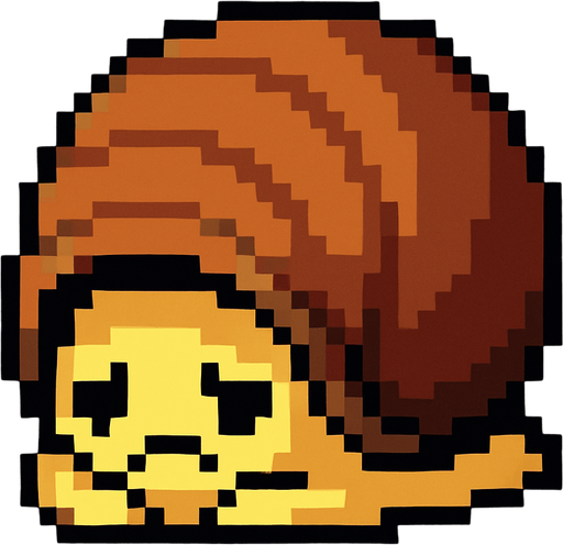 desperate depressive cute snail is hiding in shell 2d pixel art.
In-Game asset.  2d.  High contrast.  No shadows