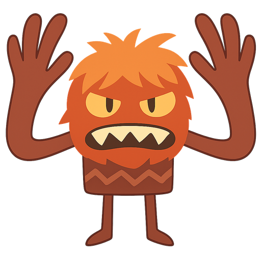 Monster with big hands and ginger hair. No background. Transparent background. Blank background. No shadows. 2d. In-Game asset. flat