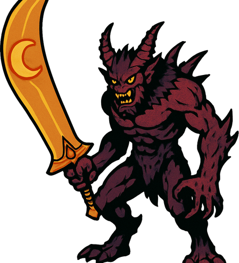 It's a scary monster, it has a 50-meter sword in its hand, it looks like the full moon sword in the game Metin2..
In-Game asset.  2d.  High contrast.  No shadows