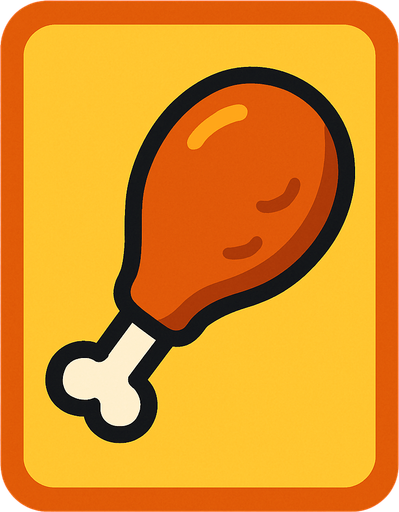 Create an image for a memory game's card's front with an icon of a chicken leg food.
In-Game asset.  2d.  High contrast.  No shadows
