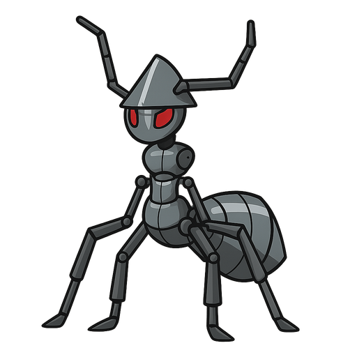 Dik duran robotik bir karınca. No background. Transparent background. Blank background. No shadows. 2d. In-Game asset. flat