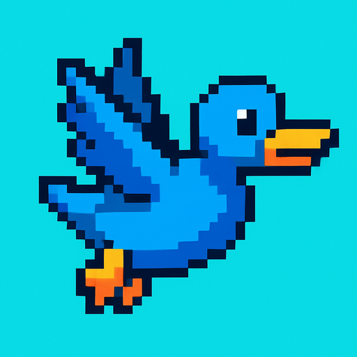 pixart blue duck flying.
In-Game asset.  2d.  High contrast.  No shadows