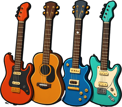 Pack of different guitars.
In-Game asset.  High contrast.  No shadows. 3D