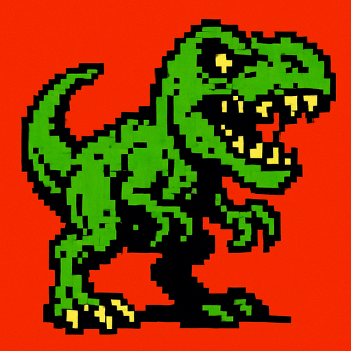 90'lardaki retro oyun dinazoru. vahşi olsun. yeşil renk olsun
In-Game asset.  2d.  High contrast.  No shadows