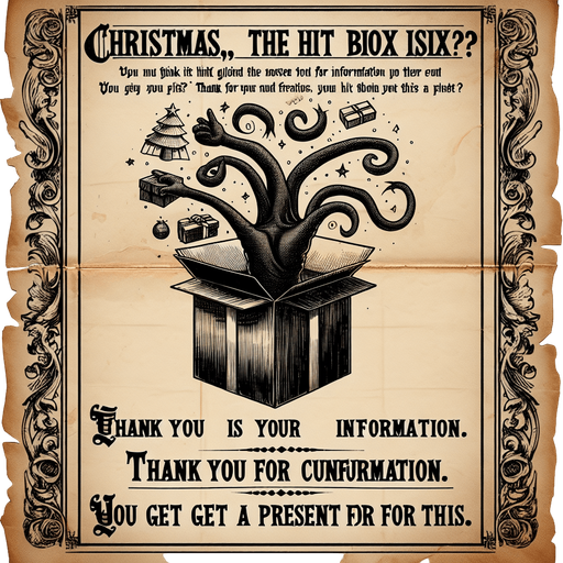 a pergament of a christmas present with a box glove trap. There is the text: "You think, the hit box is confusing? Thank you for your information. You get a present for this."