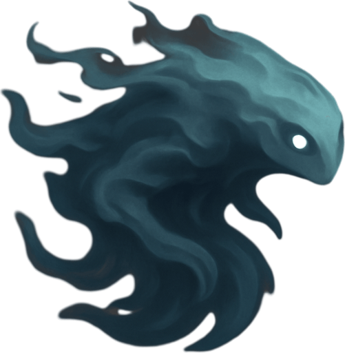 A single, isolated, highly detailed top-down isometric game asset of a Restless Spirit. It is an ethereal, translucent spectral figure, vaguely humanoid or beast-like, composed of swirling mist and faint light. Its form should be clearly defined but ghostly, with wispy edges. It can have two small, unblinking, glowing eyes or empty dark hollows for eyes (static). The spirit's body and implied 'head' should be clearly oriented towards the right side of the image, conveying its forward gliding motion. Style: Stylized, ghostly fantasy, semi-transparent, suitable for a Tower Defense game. Transparent background..
In-Game asset.  2d.  High contrast.  No shadows