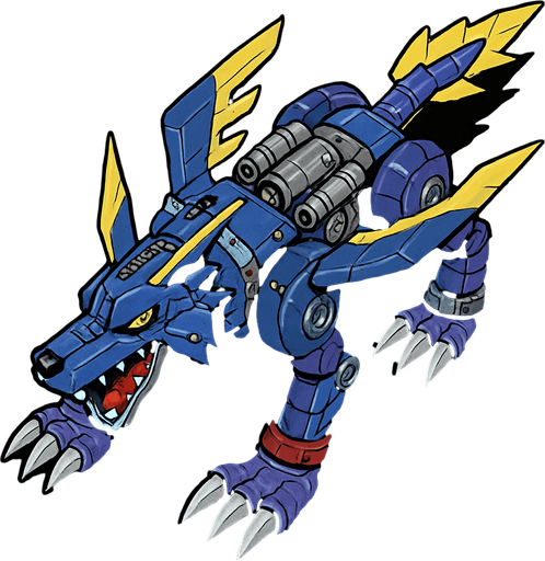 Metalgarurumon, visto desde arriba, detalles muy épicos.
In-Game asset.  2d.  High contrast.  No shadows