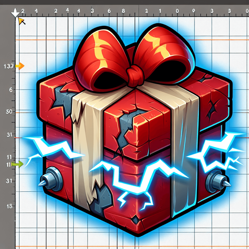 a electrified destroyed christmas present, cartoon Single Game Texture. In-Game asset. 2d. Blank background. High contrast. No shadows.
