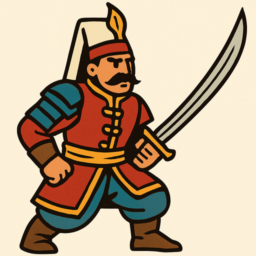 Kılıçlı yeniçeri.
In-Game asset.  2d.  High contrast.  No shadows
