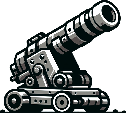 Артиллерийское оружие, смотрит вверх.
Single Game Texture. In-Game asset. 2d. Blank background. High contrast. No shadows.