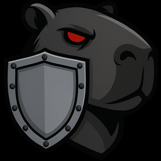 Ponle un escudo de metal delante de la cabeza. Tapando la boca y el cuello. Recuerda usar los rasgos y formas de un capibara. El escudo debe de ser de un plomo claro