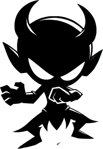 cartoon demon looking down with hands gripping..
Single Game Texture. In-Game asset. 2d. Blank background. High contrast. No shadows.