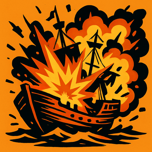 crea una imagen de un barco estallando.
In-Game asset.  2d.  High contrast.  No shadows