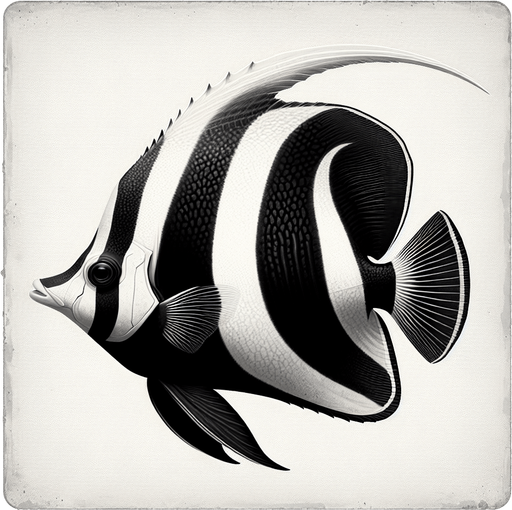 A realistic bannerfish.
Single Game Texture. In-Game asset. 2d. Blank background. High contrast. No shadows.