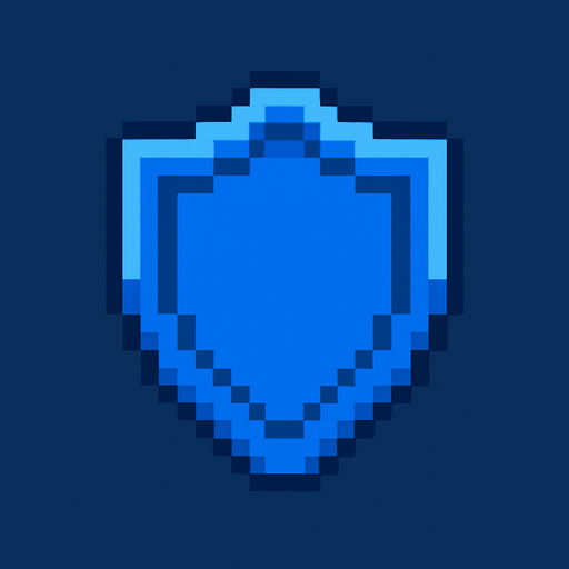 Pixel art shield.
In-Game asset.  2d.  High contrast.  No shadows. blue color. Simple design