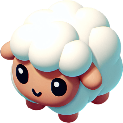sheep, top view, cartoon style.
Single Game Texture. In-Game asset. 2d. Blank background. High contrast. No shadows.