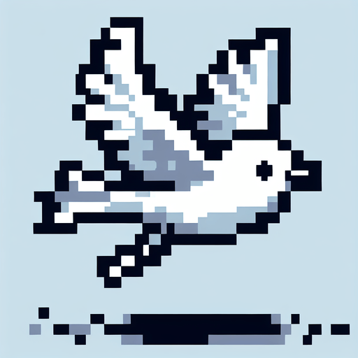 pixel art simple flying bird.
Single Game Texture. In-Game asset. 2d. Blank background. High contrast. No shadows.