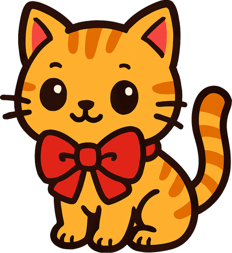 a cute cat with a bow.
In-Game asset.  2d.  High contrast.  No shadows